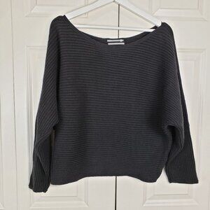 Anthropologie Sweater Womens Large Black Ribbed Long Sleeve Boat Neck Crop